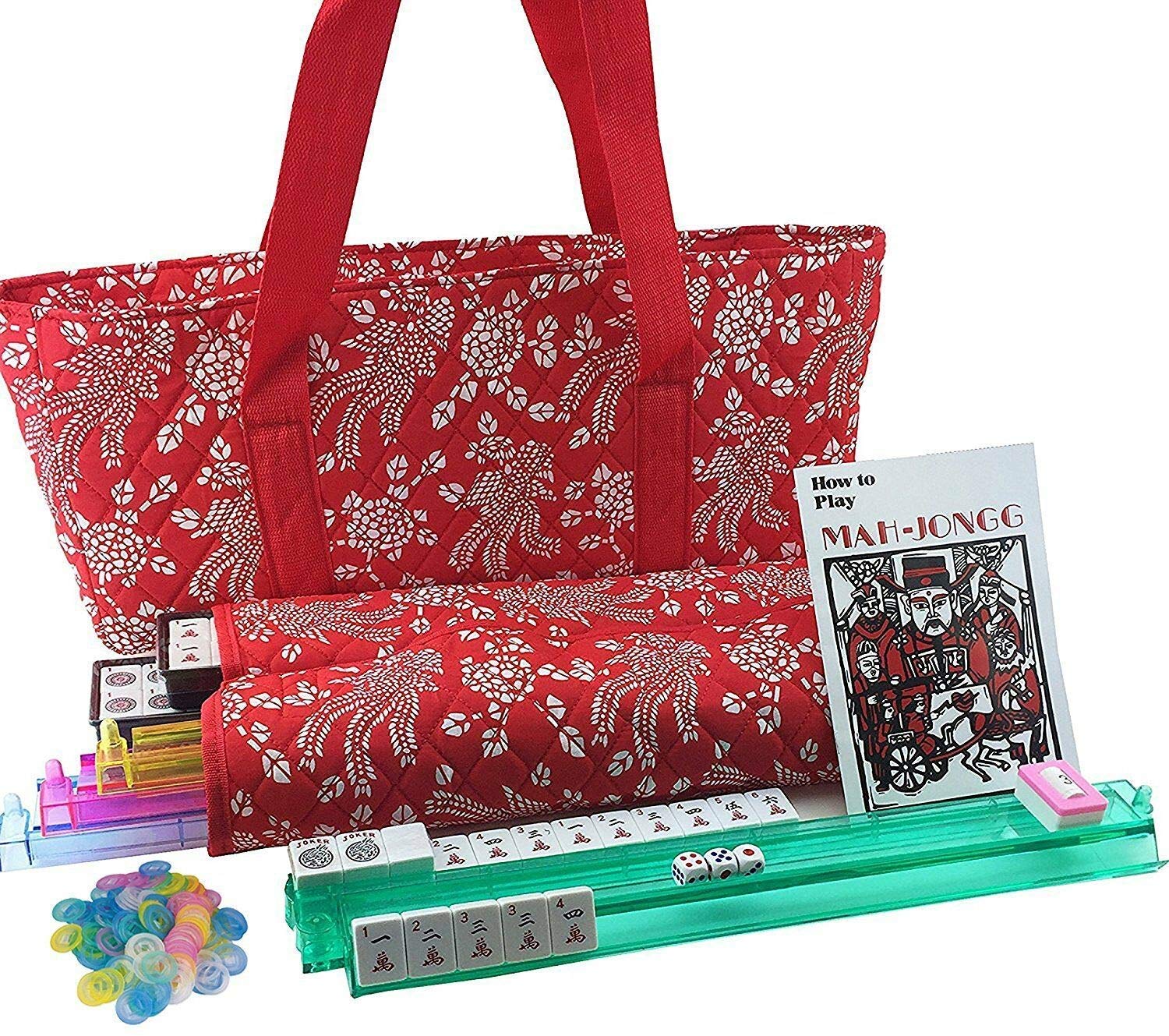 Westinghouse 166-tile American Mahjong set with red phoenix tiles for stylish, durable game sessions.