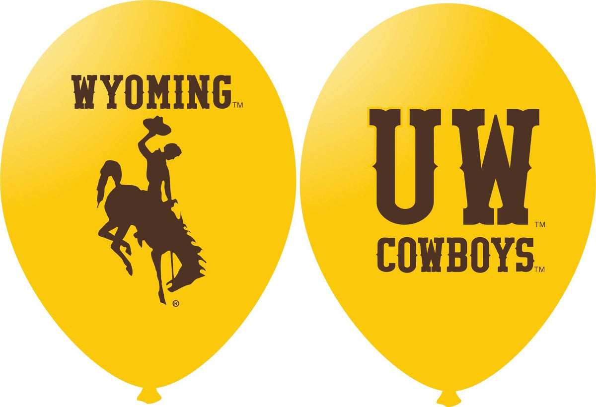 Westrick Wyoming Cowboys balloons with official logos on both sides for high-visibility team celebration