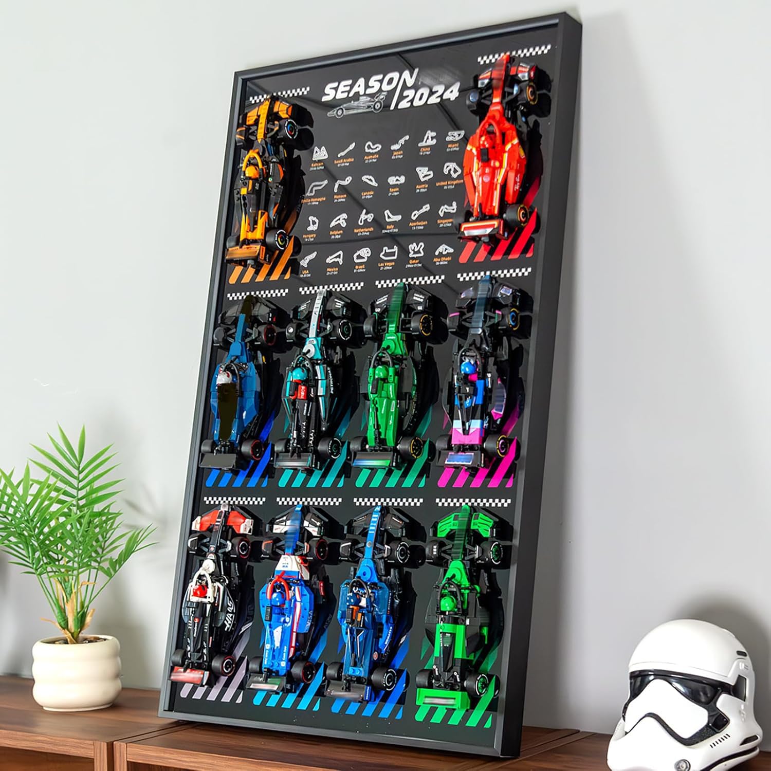 WETCEAOM display wallboard with car-wall-mount for Lego Speed Champions 77242, space-saving showcase