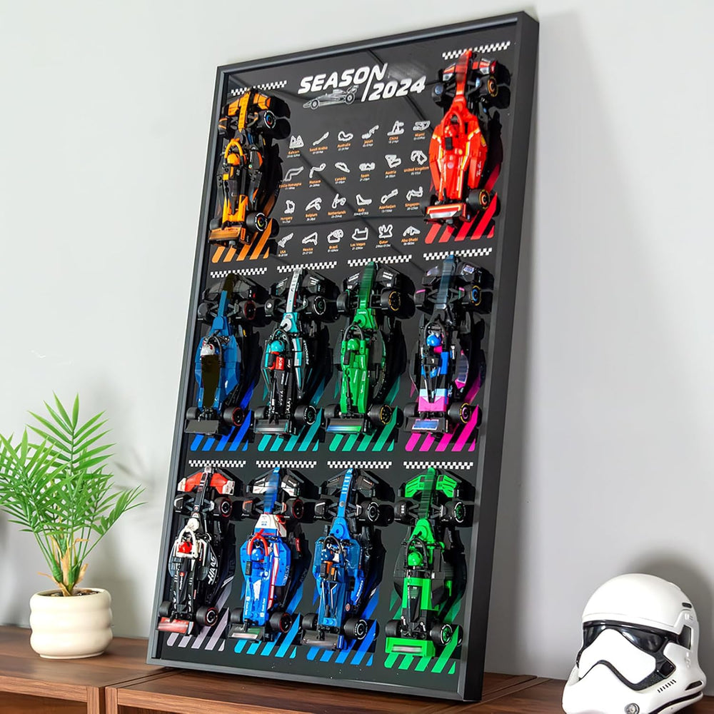WETCEAOM display wallboard with car-wall-mount for Lego Speed Champions 77242, space-saving showcase