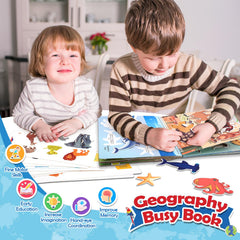WethCorp Geography Busy Book world map page supports map skills and curiosity