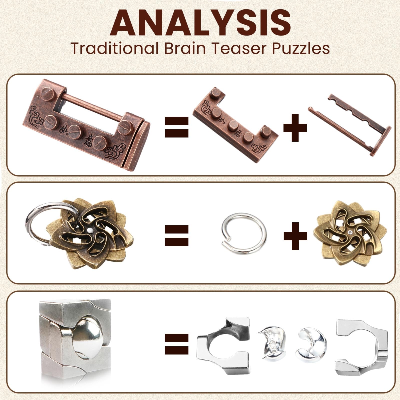 Wettarn 3D steel puzzle interlocking demonstrates durable design for challenging mind games.