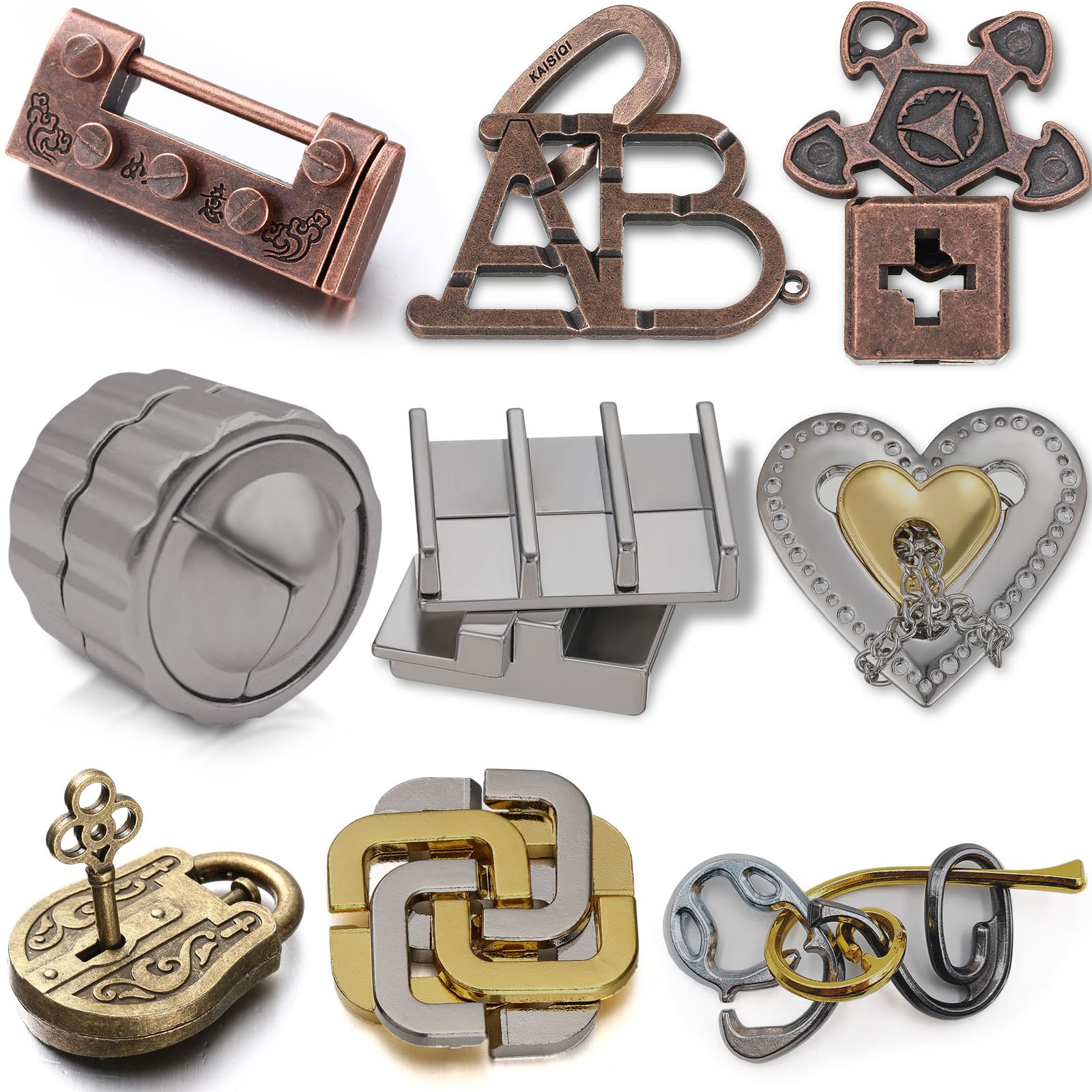 Wettarn 9-pcs metal brain teasers compact set for focus practice