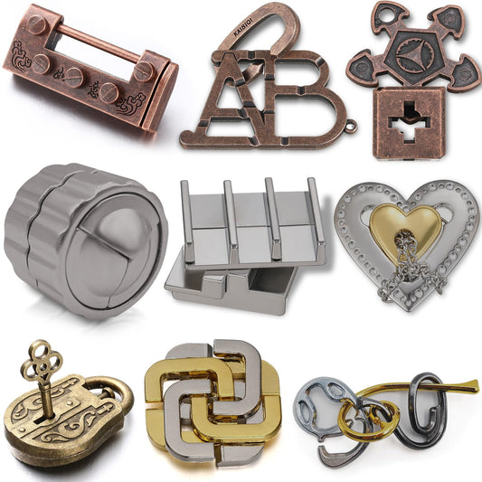 Wettarn 9-pcs metal brain teasers compact set for focus practice
