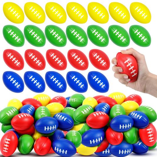 Wettarn bulk mini foam footballs 100-piece set, ideal for party giveaways and classroom activities.