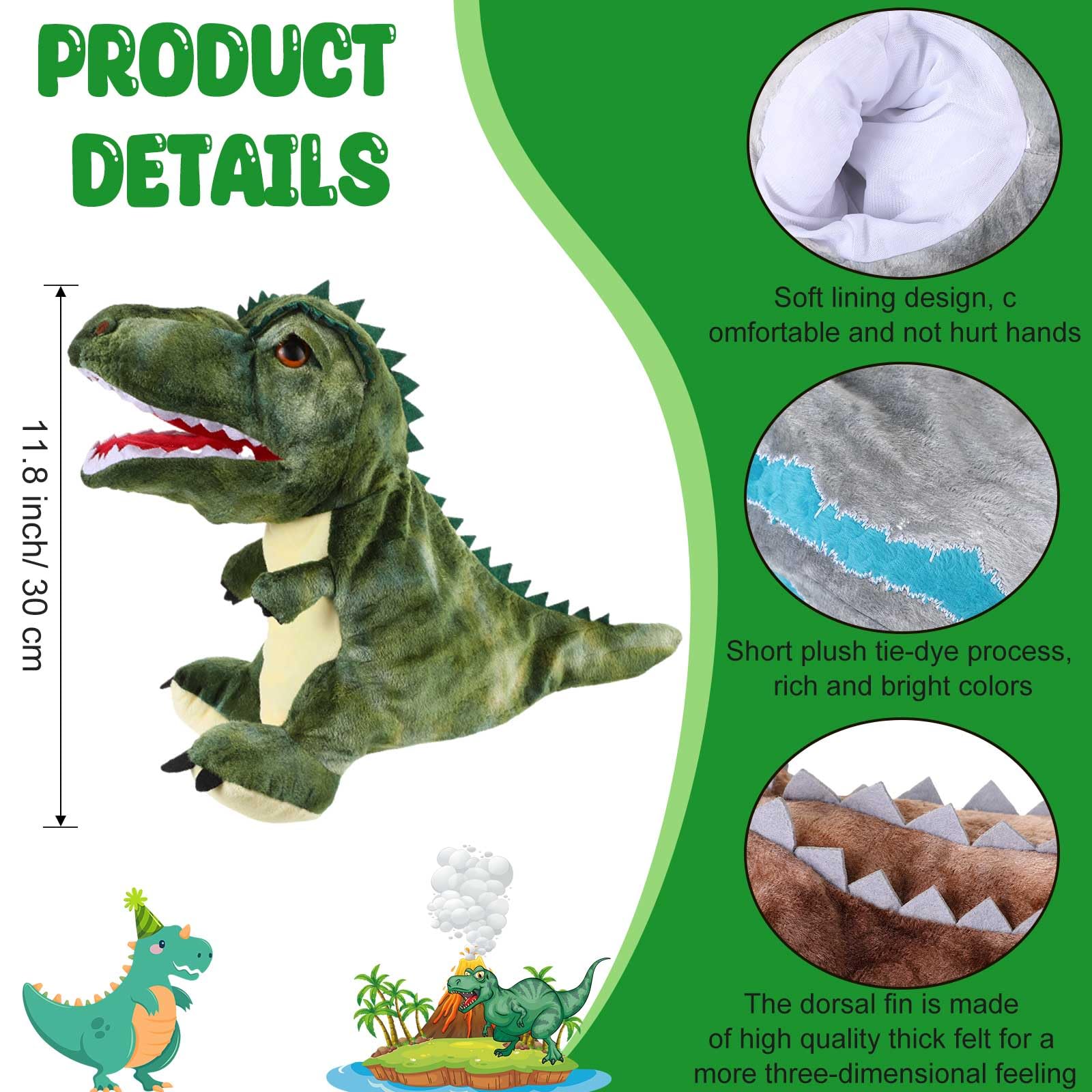 Wettarn dinosaur hand puppet 11-8-inch close-up highlighting soft plush texture