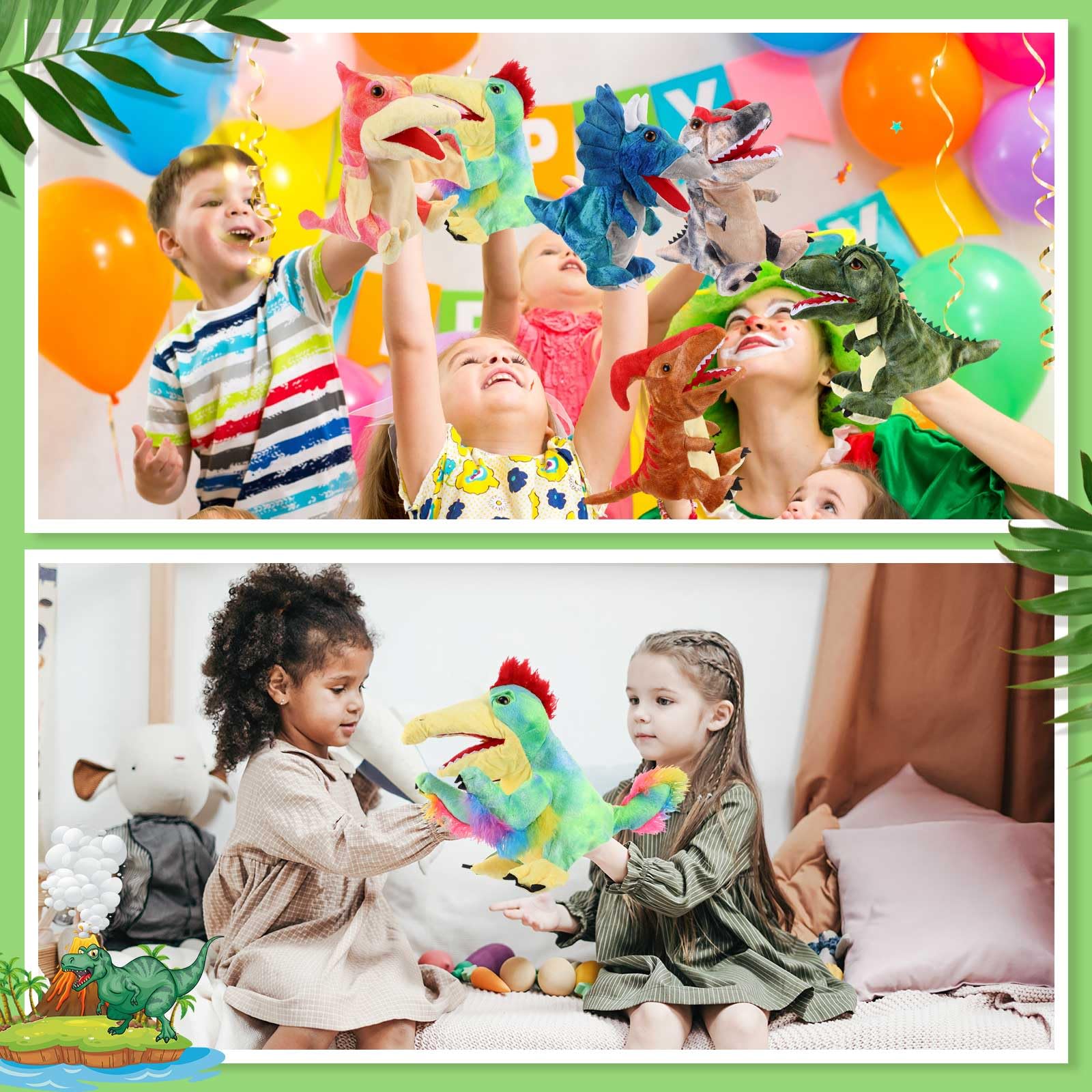 Wettarn dinosaur puppet for storytelling use during bedtime or classroom sessions