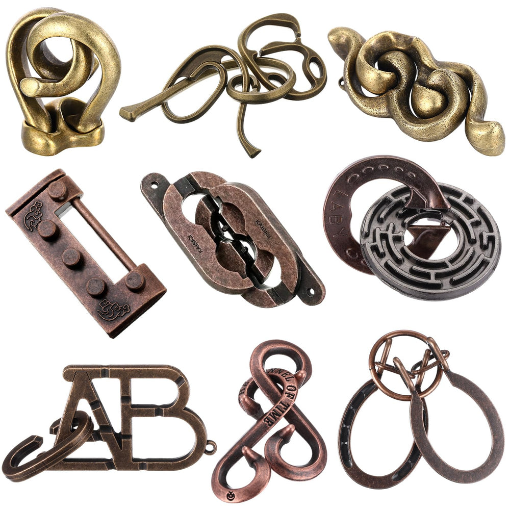 Wettarn nine-piece metal puzzles set in hand, for sharpening focus and concentration.