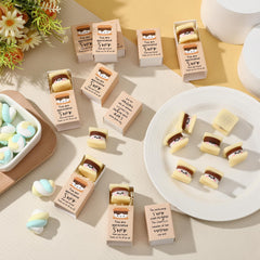 Wettarn marshmallow-design stress relief ball in its packaging for gifting.