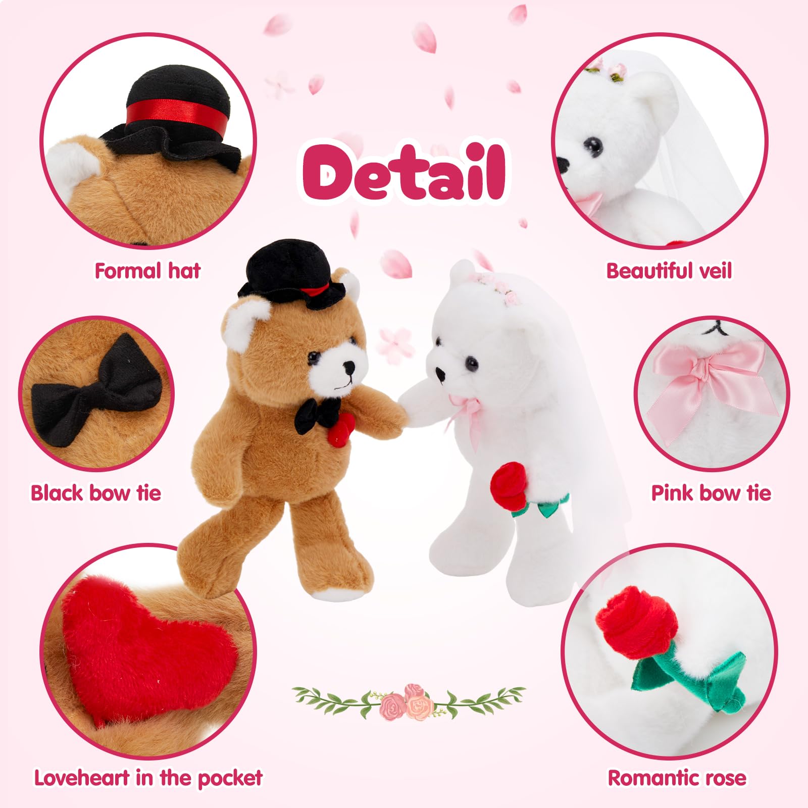 WEWILL bride bear with red rose, romantic detail for ceremony decor.