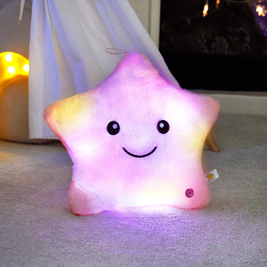 WEWILL Twinkle Star plush pillow with embroidered eyes is safe for kids' play.