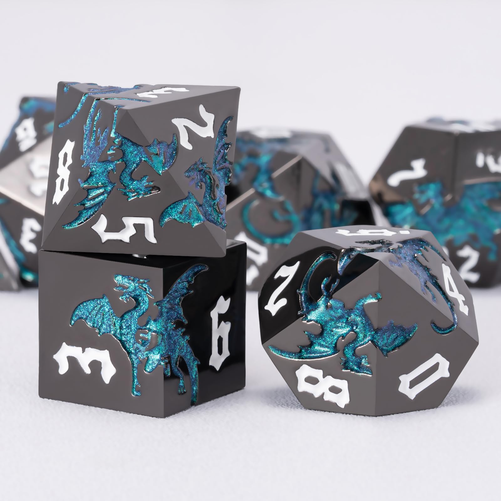 weyano Dragon engraved d20 detail demonstrates intricate artistry ideal for D&D campaigns.