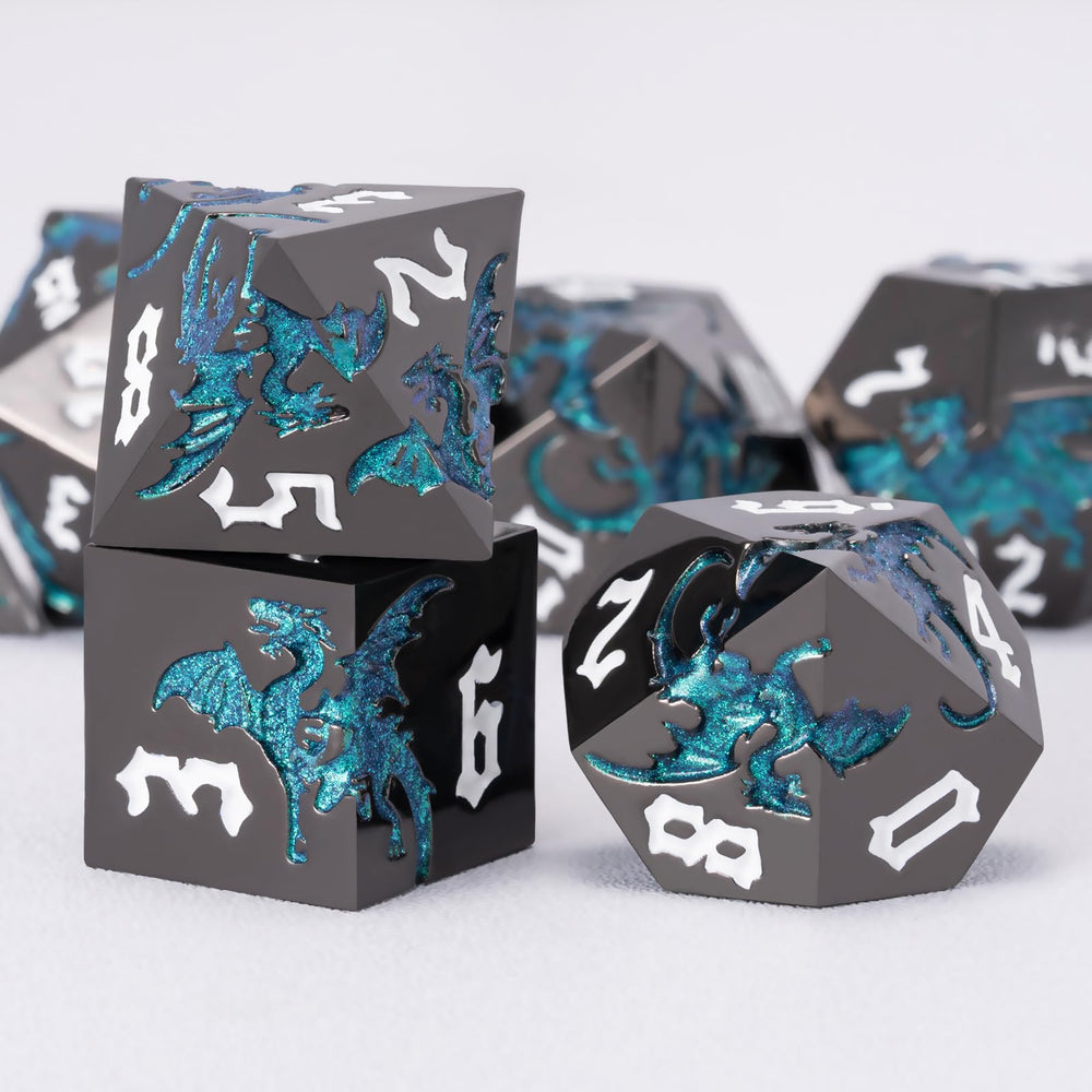 weyano Dragon engraved d20 detail demonstrates intricate artistry ideal for D&D campaigns.