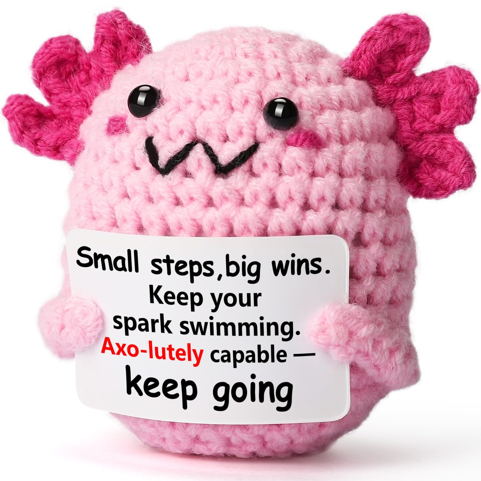 WEYON axolotl mini crochet pink display for cheerful desk decor and study focus.