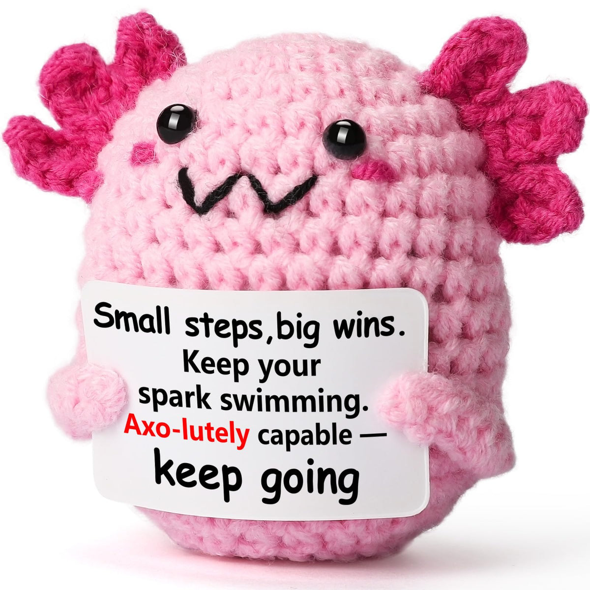 WEYON axolotl mini crochet pink display for cheerful desk decor and study focus.
