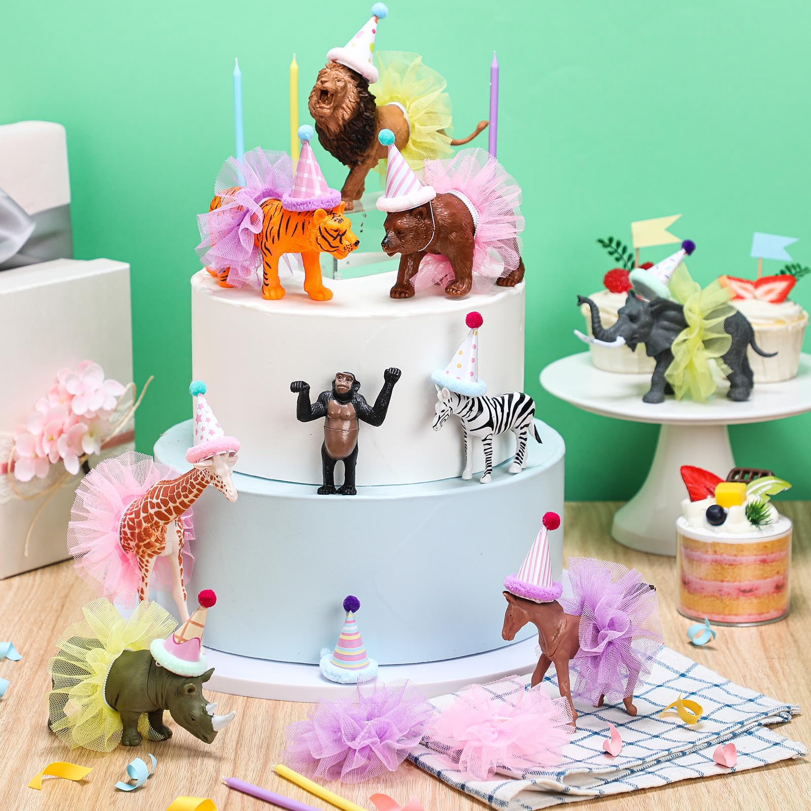 Weysat mini skirts complement dinosaur toppers for jungle party decor