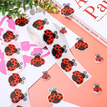 Whaline ladybug stickers on notes add playful decor and quick decoration.