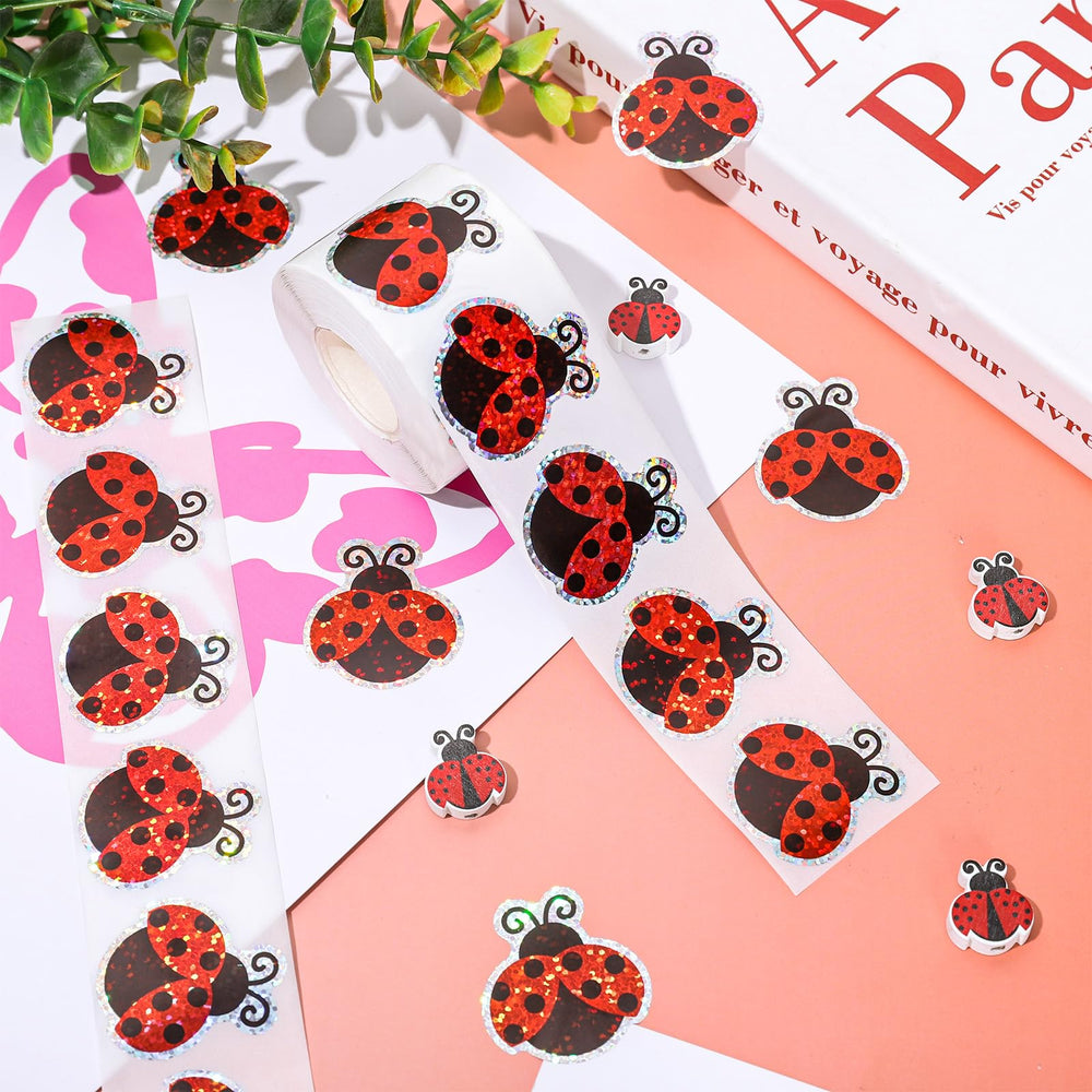 Whaline ladybug stickers on notes add playful decor and quick decoration.