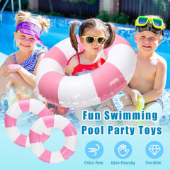 Whaline pink-white stripe swim ring enhances poolside photos and fun