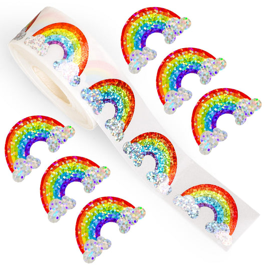 Whaline rainbow stickers roll, 500pcs, ideal for envelopes and journals with vibrant sparkle