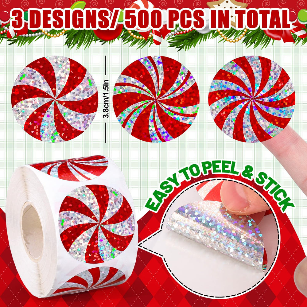 Whaline red peppermint candy design stickers for envelopes and gifts