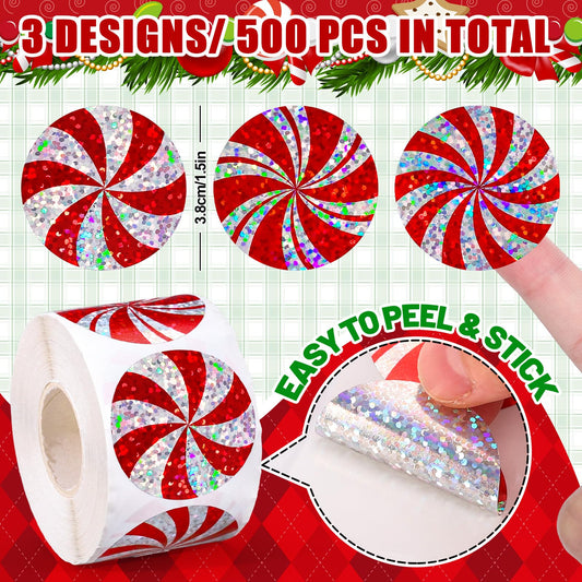 Whaline red peppermint candy design stickers for envelopes and gifts