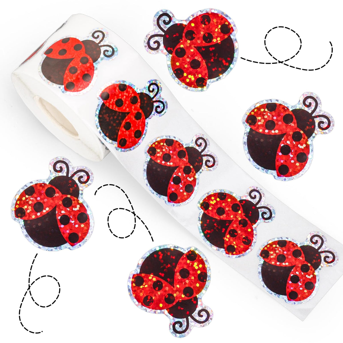 Whaline Summer Ladybug stickers roll shows vibrant red and black design for classroom rewards.