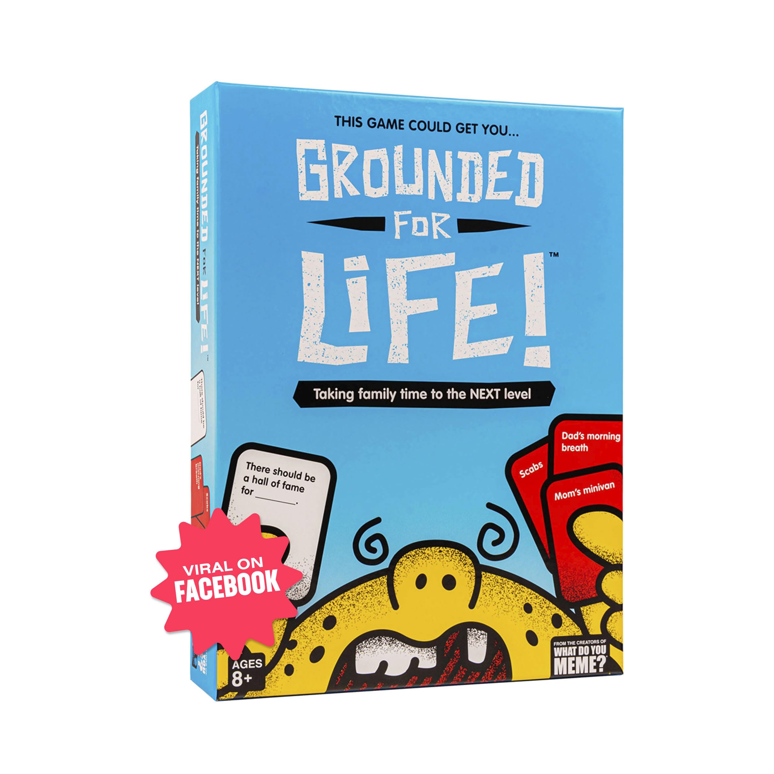 WHAT DO YOU MEME Grounded for Life box front promoting family night fun