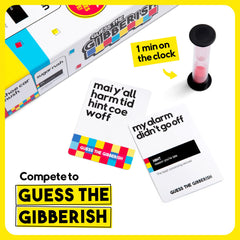 WHAT DO YOU MEME? Guess The Gibberish instruction sheet shown for quick learning.