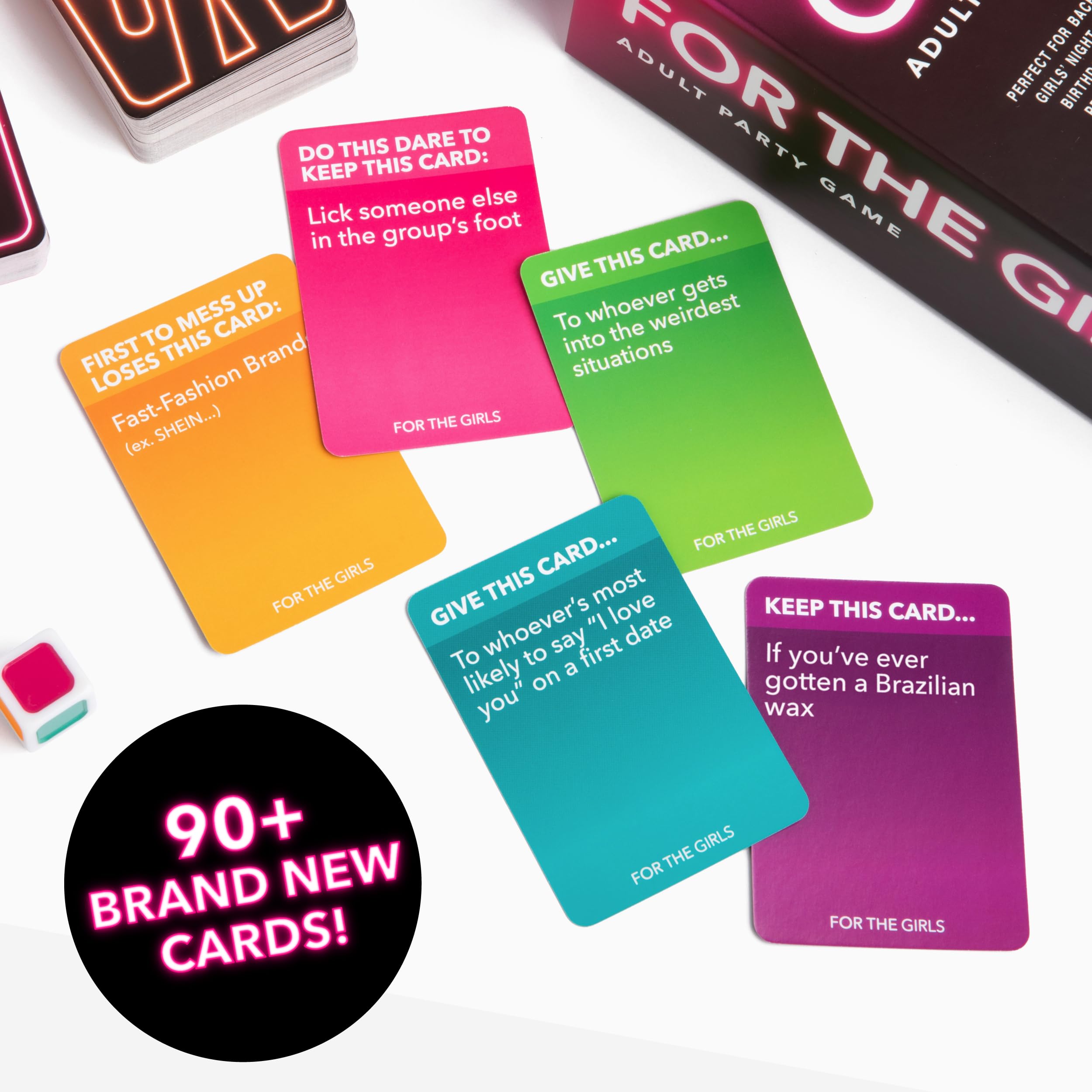 WHAT DO YOU MEME? The Girls Card Game Relatable color die close-up for dynamic group play