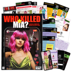 What Do You Meme? Who Killed Mia box cover for an engaging mystery party night