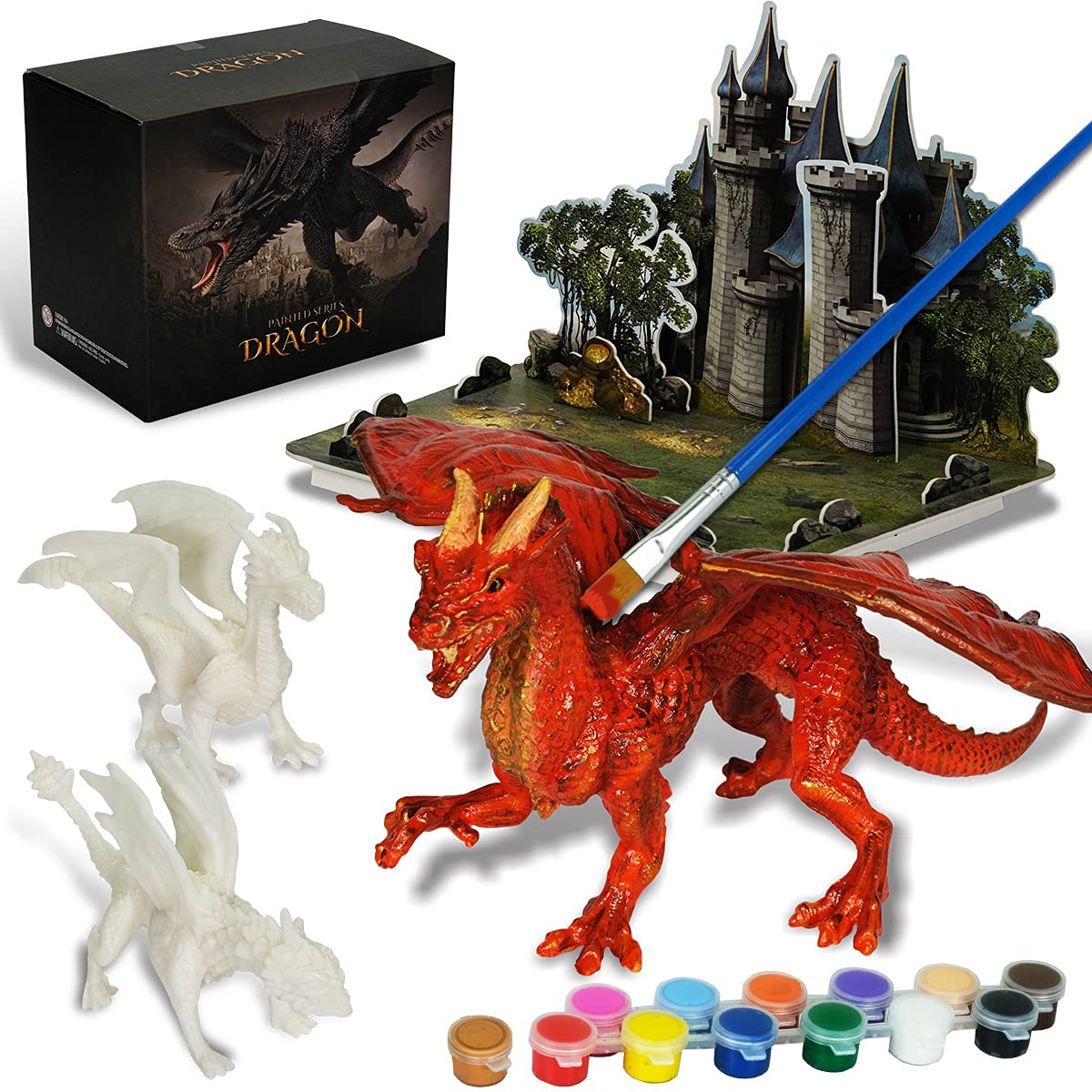 Whatstem dragon figurines painting kit sparks creativity with detailed dragon models ready for color.
