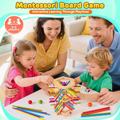 WhimsiPlay wooden tower setup encourages concentration during stacking.