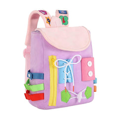 WHITE DOLPHIN TOYS Busy Board Backpack Buckles shown for fastening practice and travel use