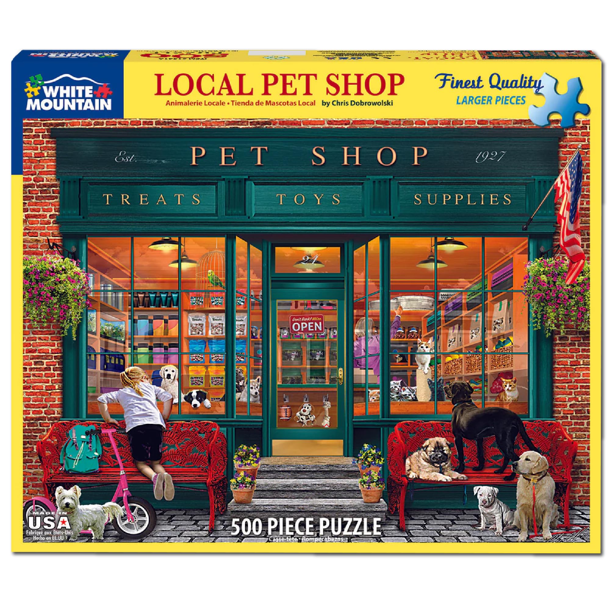 White Mountain 500-piece puzzle pieces close-up for easy handling and quick setup.