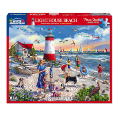 Close-up of large interlocking pieces from White Mountain Lighthouse Beach puzzle