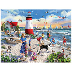 White Mountain Lighthouse Beach puzzle cover with coastal scene for immersive assembly