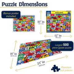 White Mountain Road Signs 500pc puzzle poster inside assists quick reference during assembly.