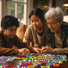 White Mountain Road Signs 500pc puzzle USA-made quality reflects American manufacturing.