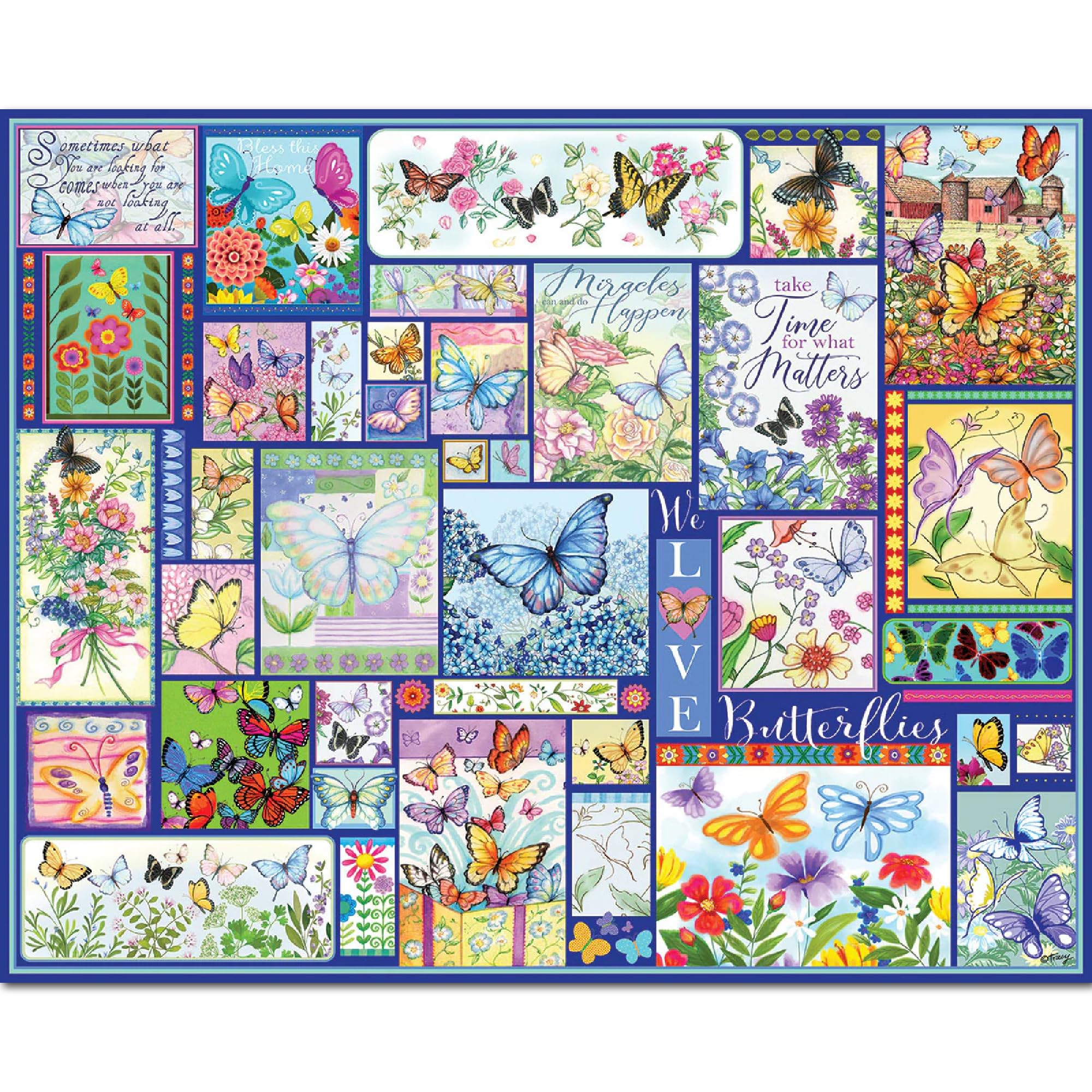 White Mountain spring flower butterflies puzzle image highlighting bright collage for relaxing family time.
