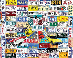 White Mountain State Plates puzzle cover with vintage license plates, ideal for collectors