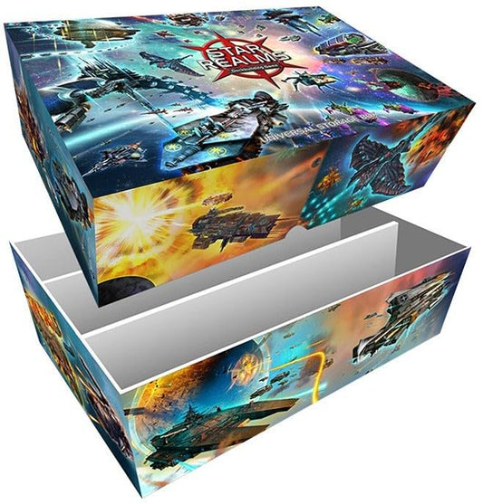 White Wizard Games Star Realms storage box open with dividers helps keep decks neatly sorted.