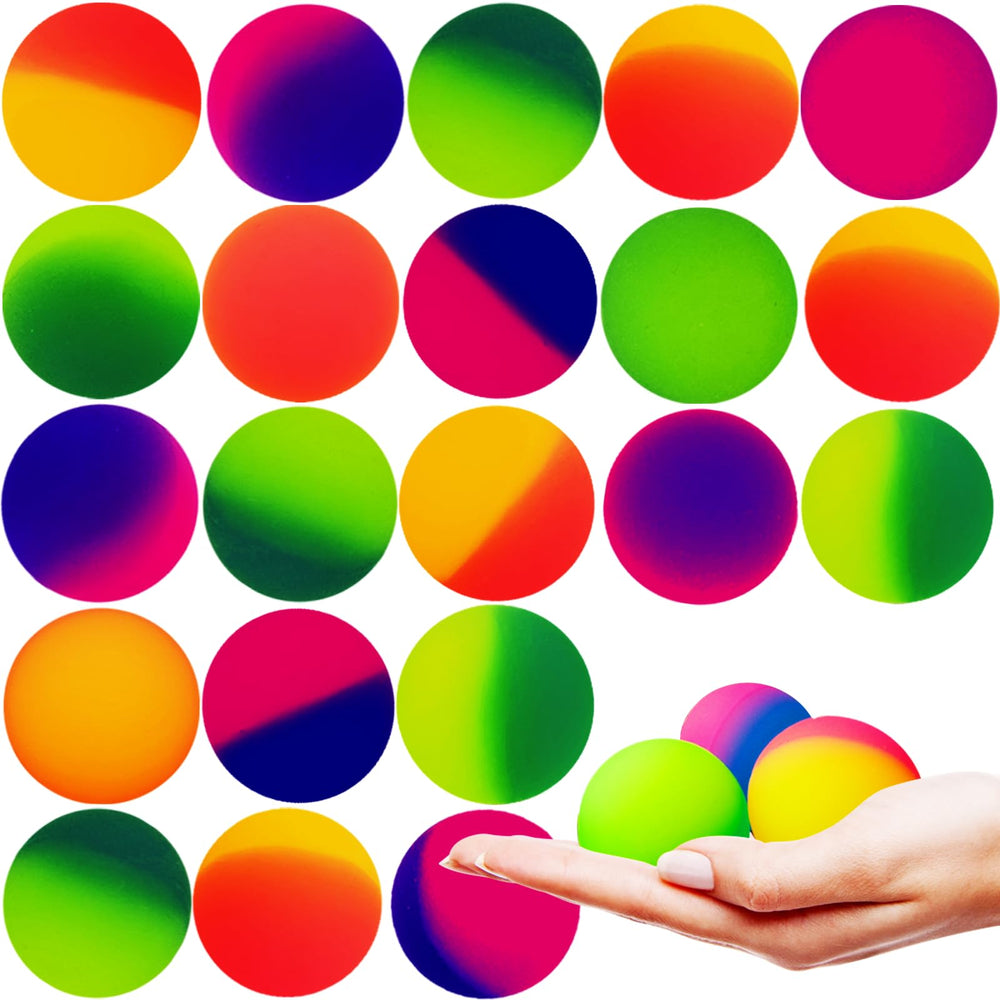 Whkvnng 24-pack bouncy balls in bright colors for kids' play and party favors.