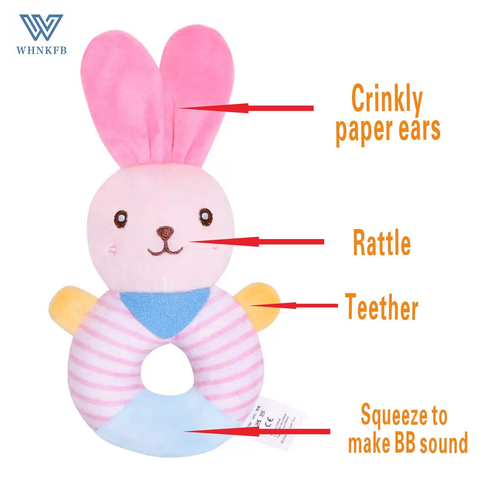 WHNKFB bunny crinkle ears close-up highlighting textured play experience.