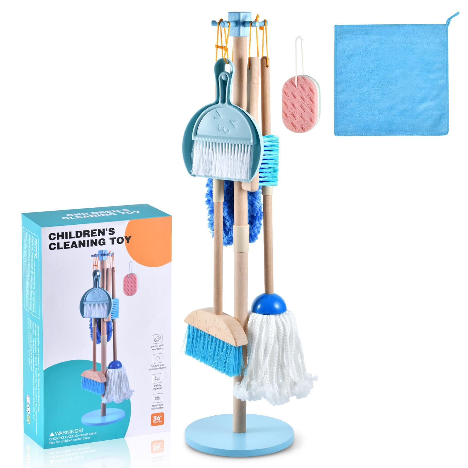 WHOHOLL 9 Pcs wooden cleaning set with broom, promotes tidy habits