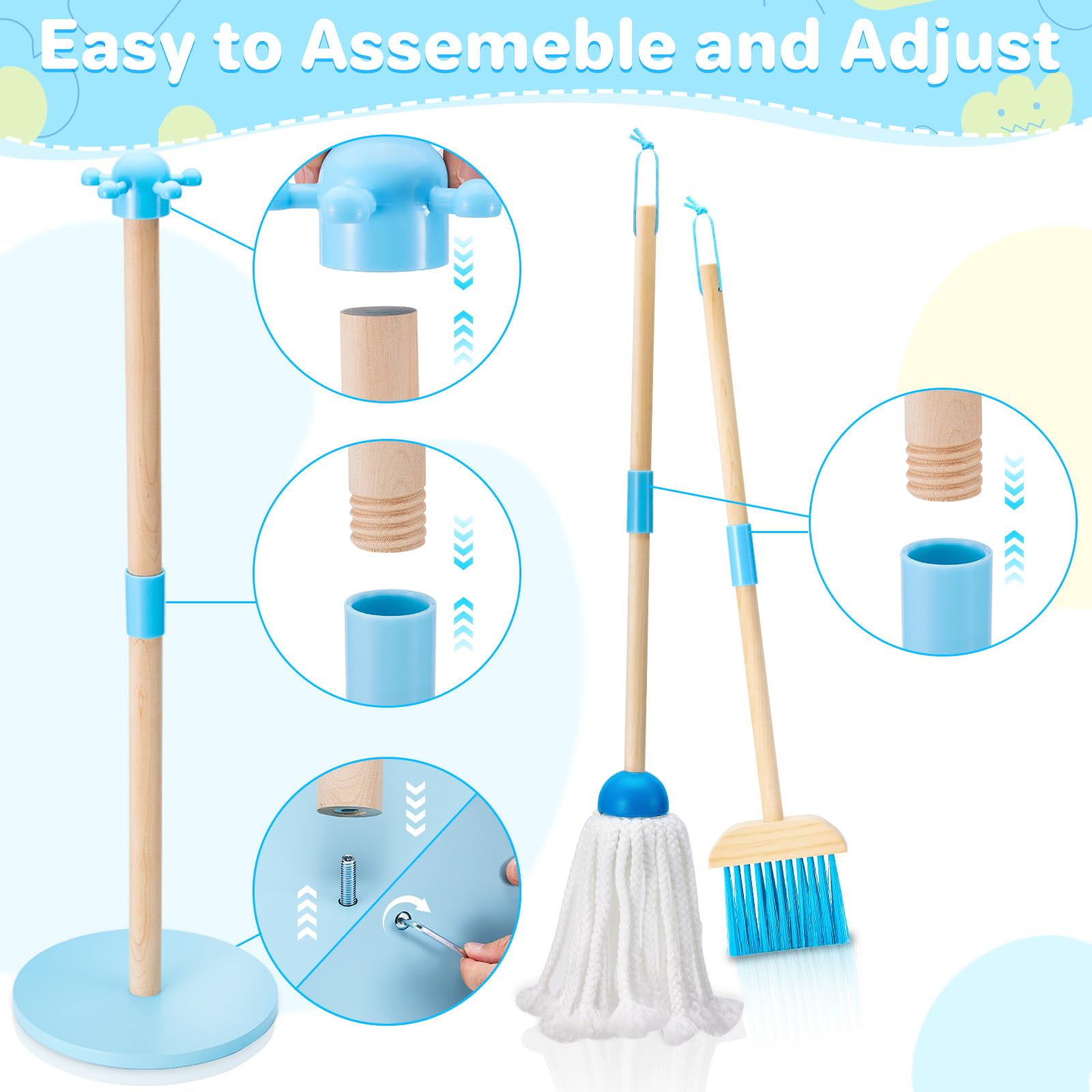 WHOHOLL 9 Pcs wooden cleaning set with dustpan, develops tidy-up routines
