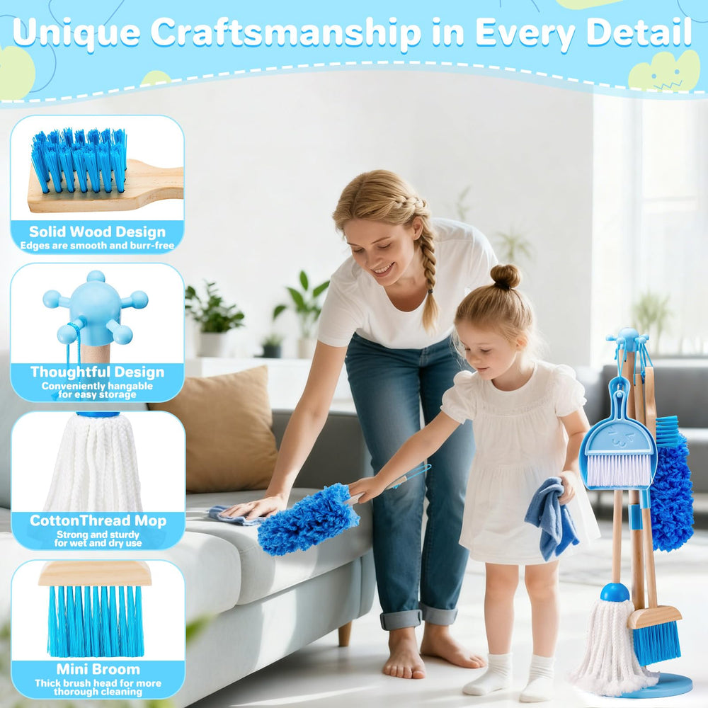 WHOHOLL 9 Pcs wooden cleaning set with sponge, supports hands-on learning