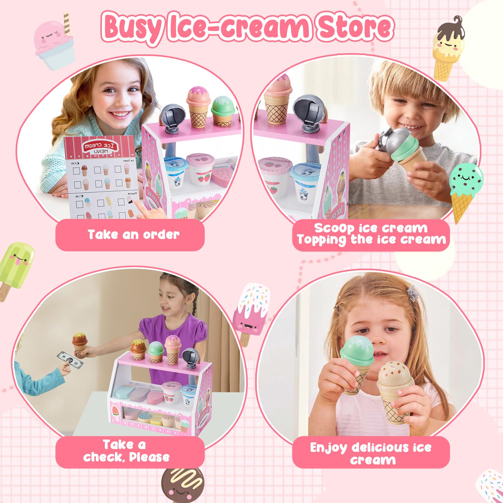 WHOHOLL ice cream menu paper enhances realistic pretend-store experiences.