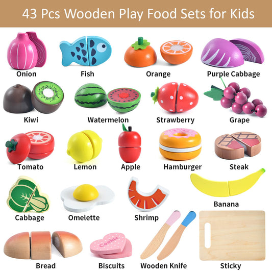 WHOHOLL wooden cutting board and knives for pretend meal prep.