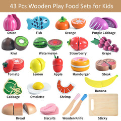 WHOHOLL wooden cutting board and knives for pretend meal prep.